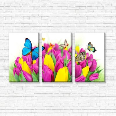 модульные картины Бабочки на тюльпанах