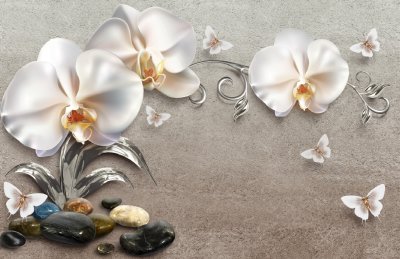 фотообои Жемчужные орхидеи и камни